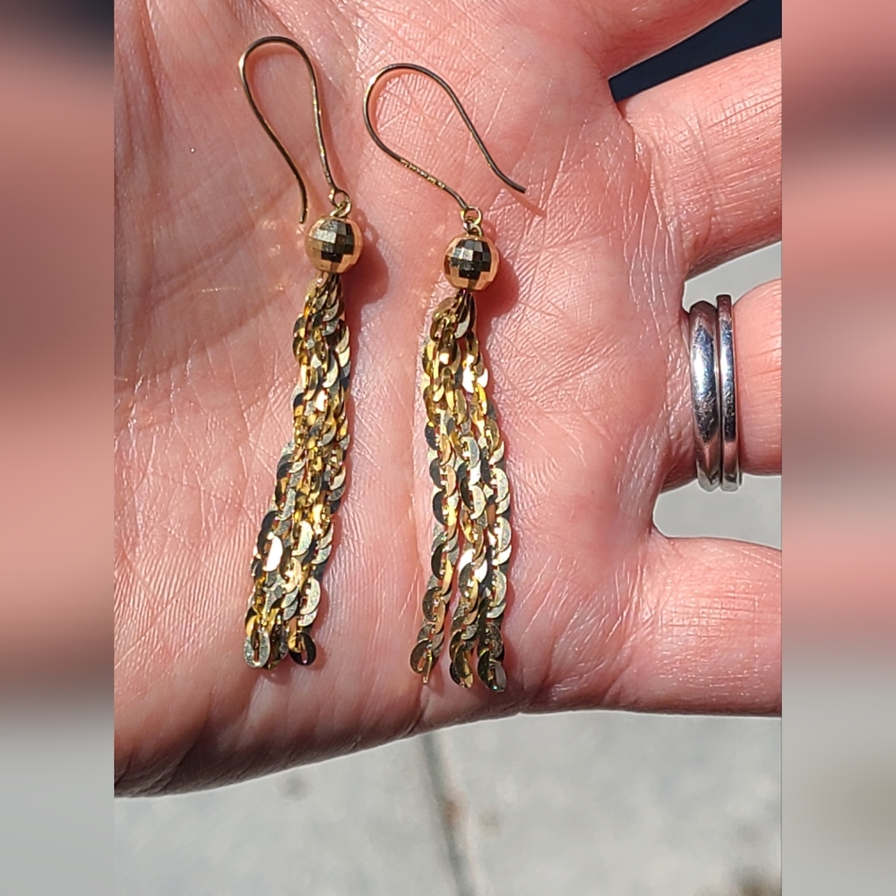 10kt gold dangle long earrings solid yellow gold - Picture 6 of 8